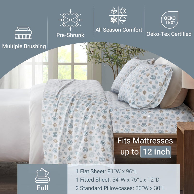 Sleep Philosophy True North by Sleep Philosophy Cozy Flannel Warm 100% Cotton Sheet - Novelty Print Animals Stars Cute Ultra Soft Cold Weather Bedding Set  Full  Tan/Blue Snowflakes 4 Piece - Image 4